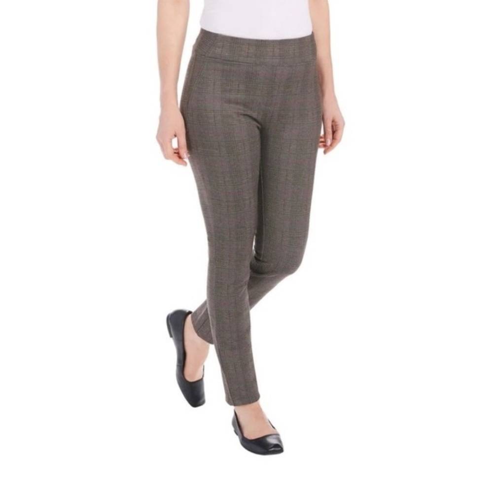 Dalia Brown Plaid Pull- On Stretch Pants Size 4